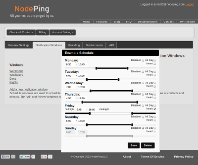 Website monitoring notification schedules